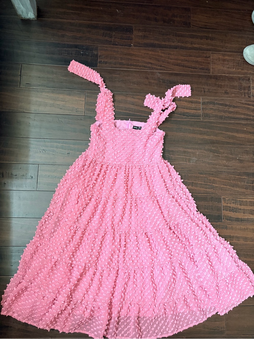 Sister Jane Bando "Likely Lady" textured pink midi dress featuring tiered bow M - Picture 3 of 6